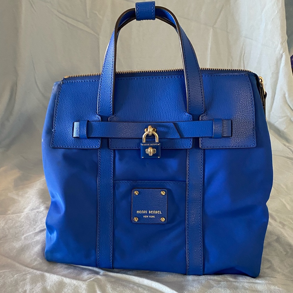 henri bendel Royal Blue Mini Tote with Gold Hardware